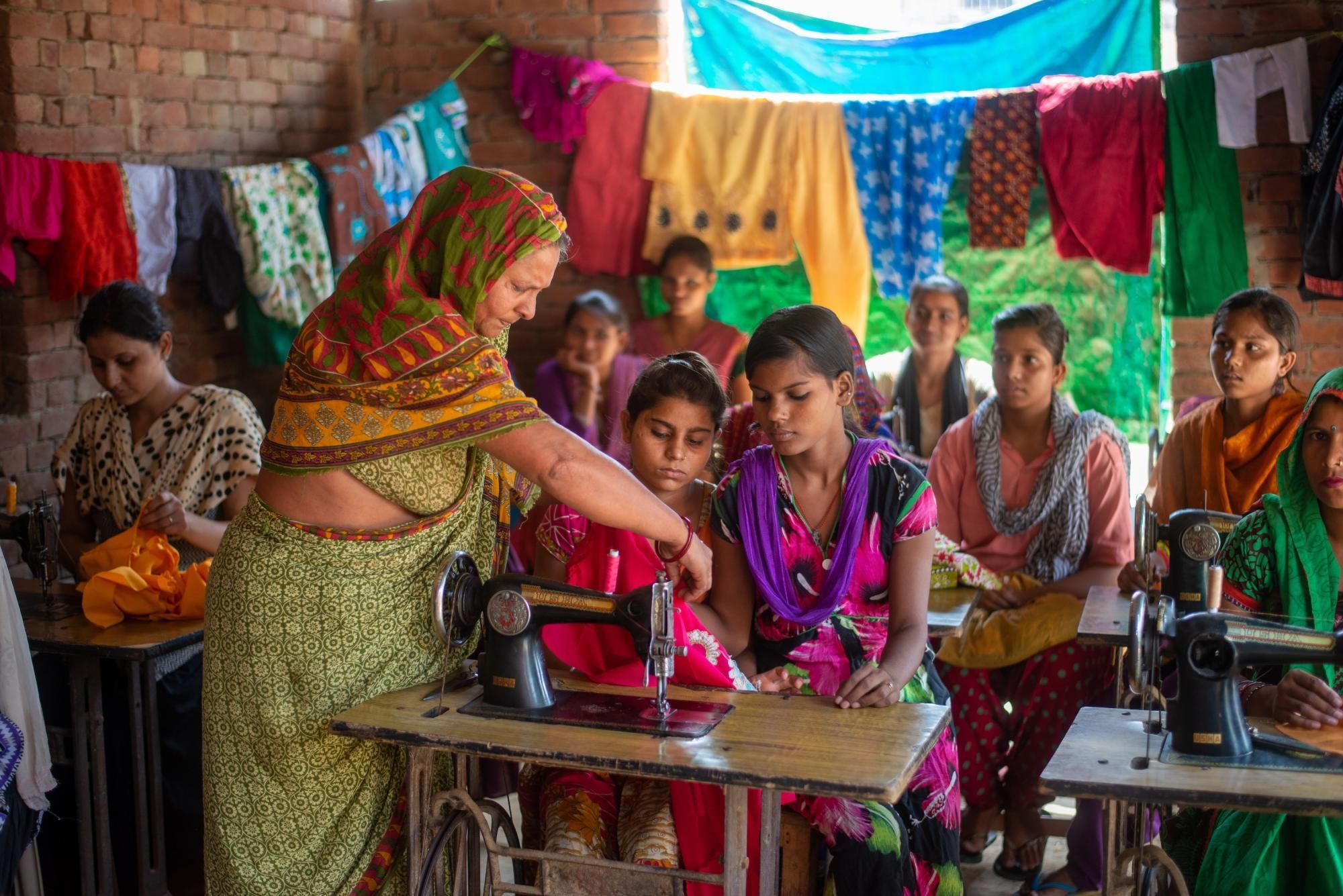 Women participating in entrepreneurship and livelihood activities